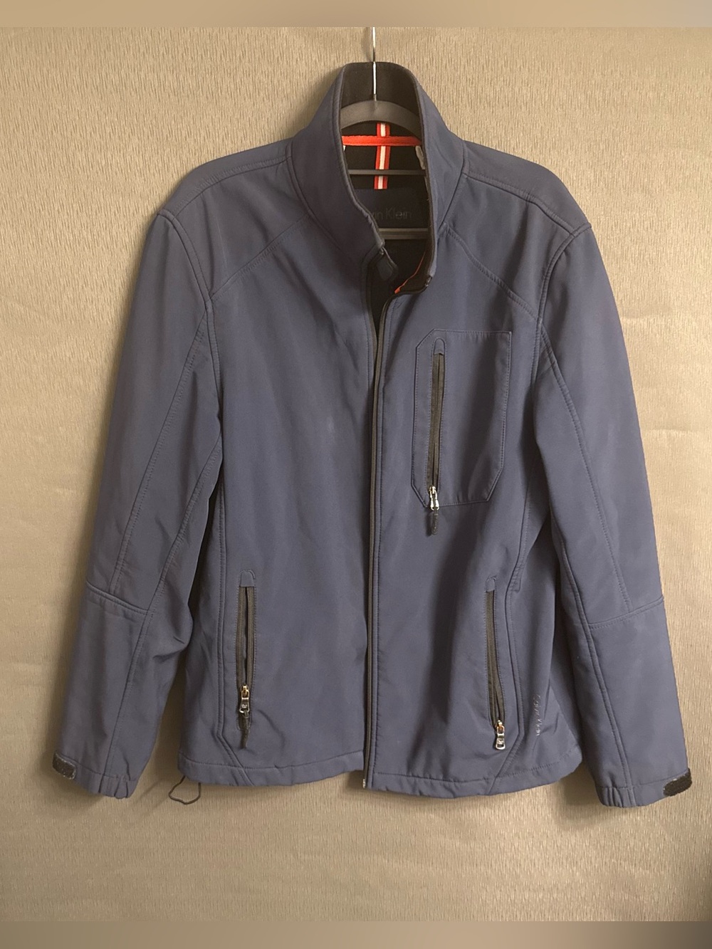 Calvin Klein Men's Softshell Jacket Full Zip Wind Resistant Navy Blue Size S